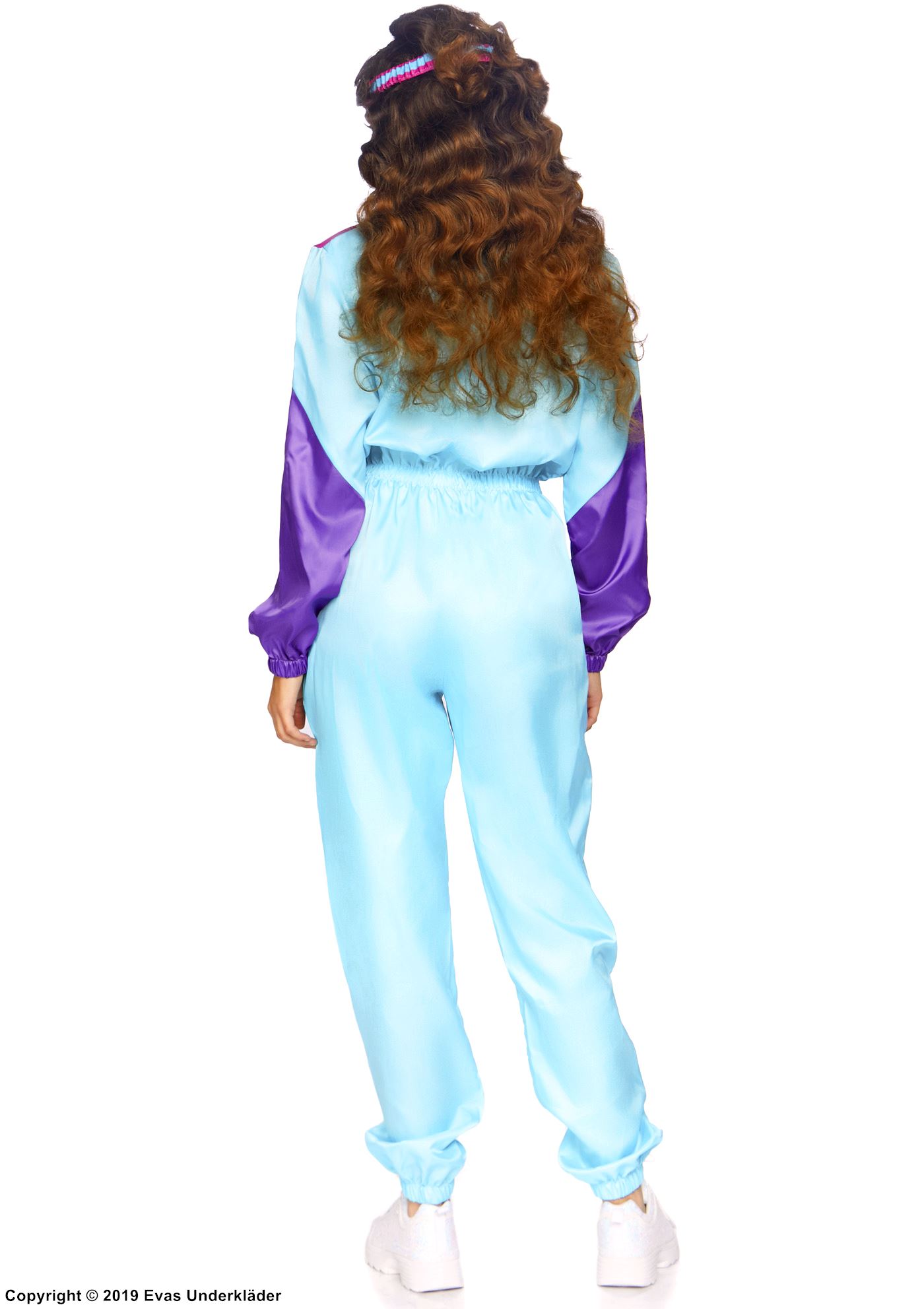 Women's 80s ski suit, costume jumpsuit, front zipper, colorful design